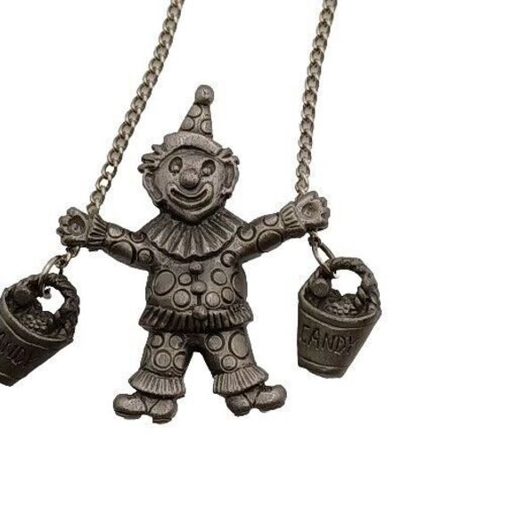 Jonette Jewelry climbing Clown Necklace With Bucket Full Of Candy Pewter Vintage - Picture 15 of 15